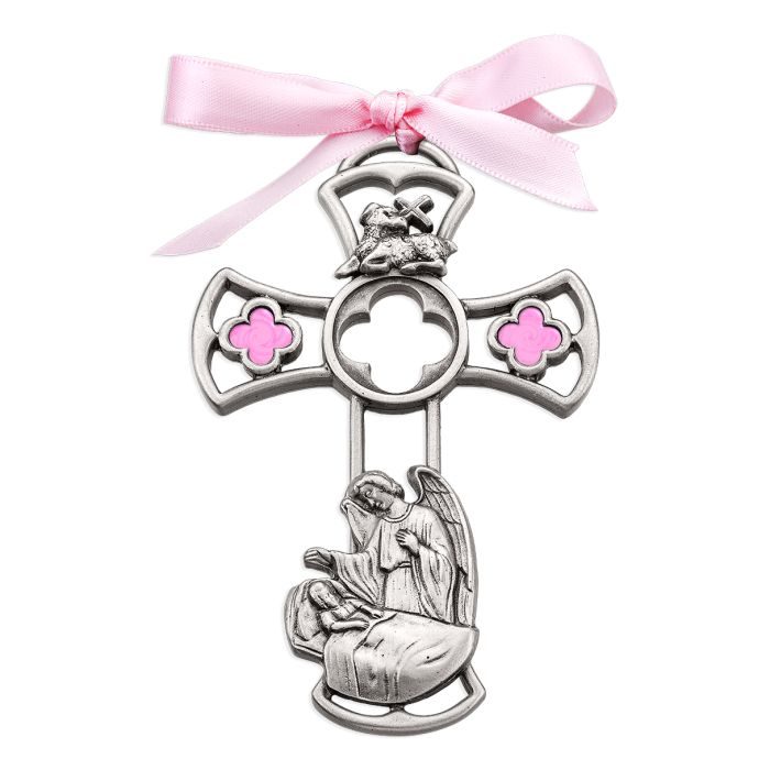 2 x 3 Guardian Angel Genuine Pewter Cross - Pink