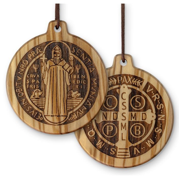 2 Olive Wood Saint Benedict Medal