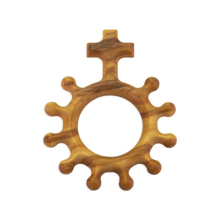 1 Olive Wood Finger Rosary Ring with Cross