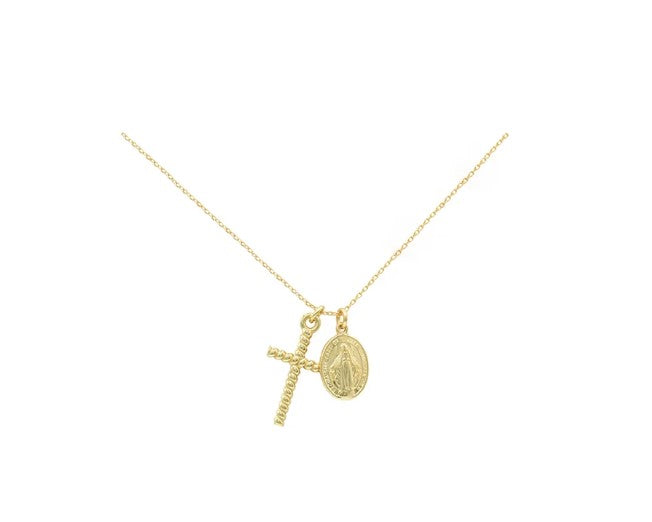 925 Sterling Silver Necklace with Cross and Miraculous Medal