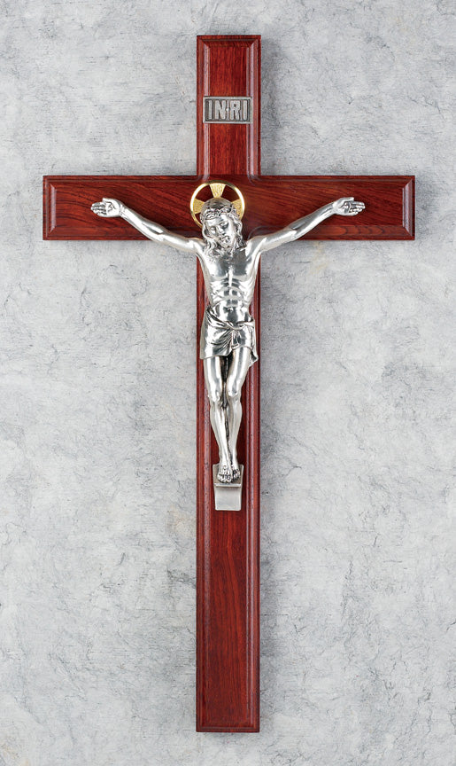 Genuine rosewood cross with silverplated Salerni corpus, 15â€³.
