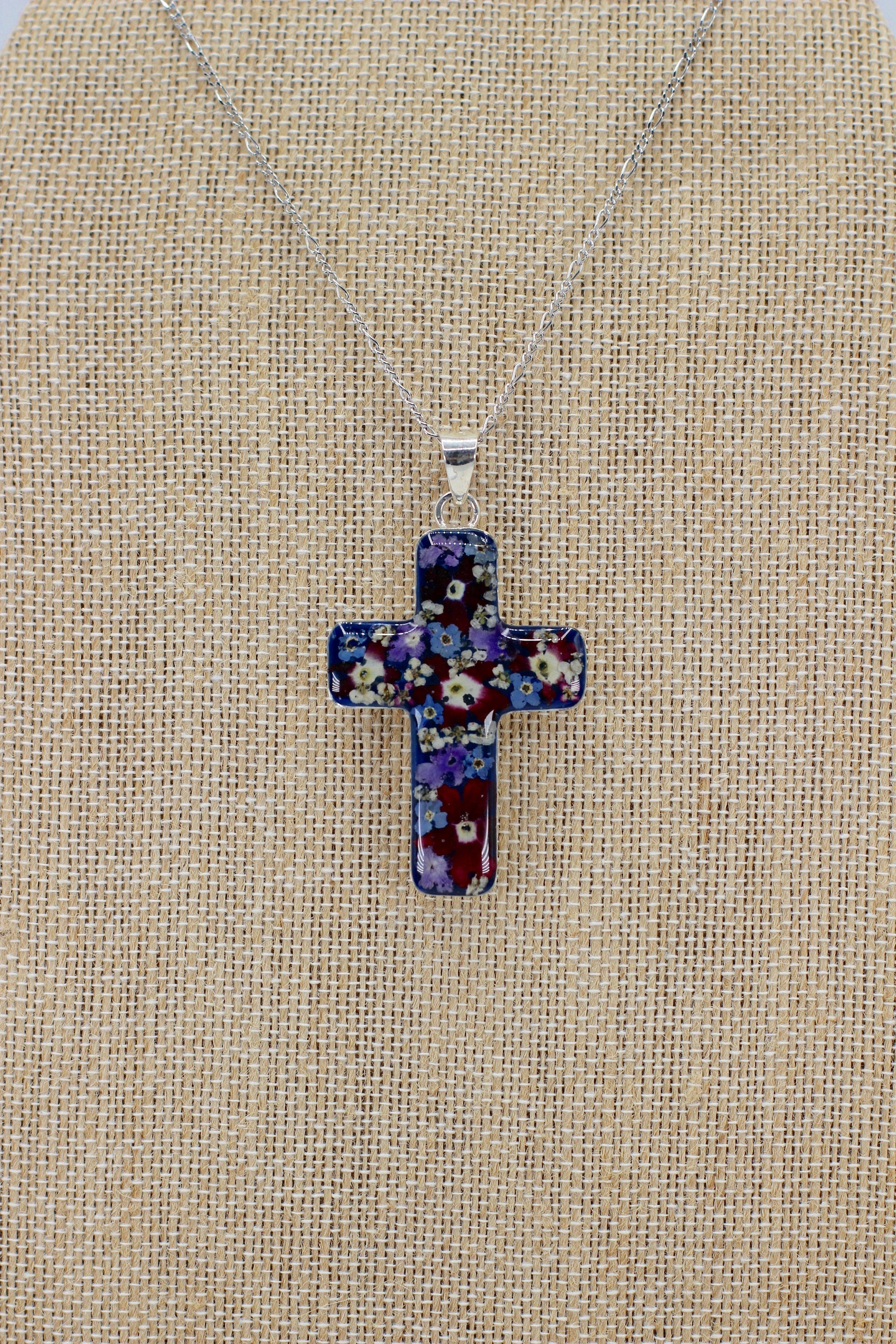 Cross with Purple Flowers - Guadalupe Collection