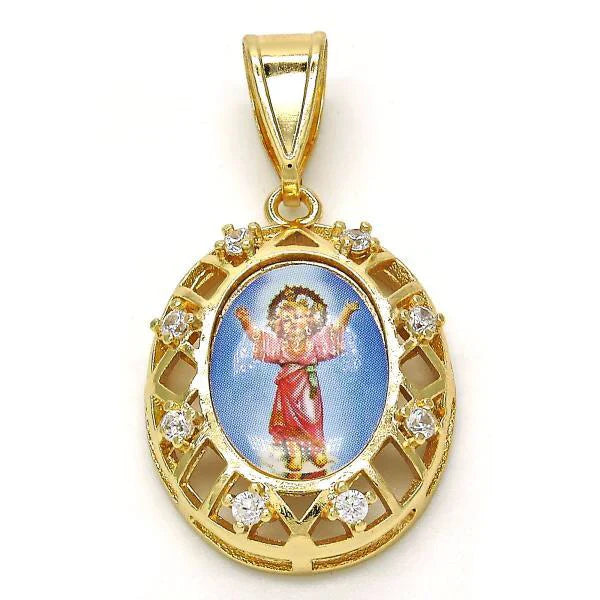 Baby Jesus Medal in color with cubic zirconia.  It comes with a  20â€ chain