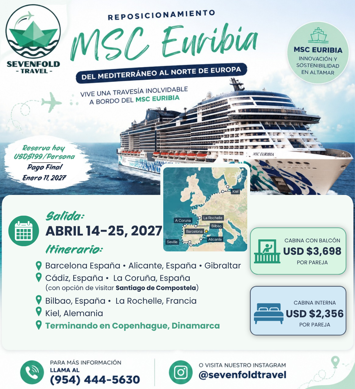 Crucero de resposicionamiento del MSC Euribia